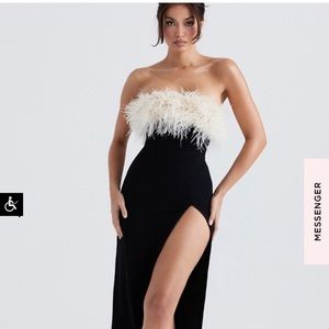 House of CB Feather trim stretch cocktail dress